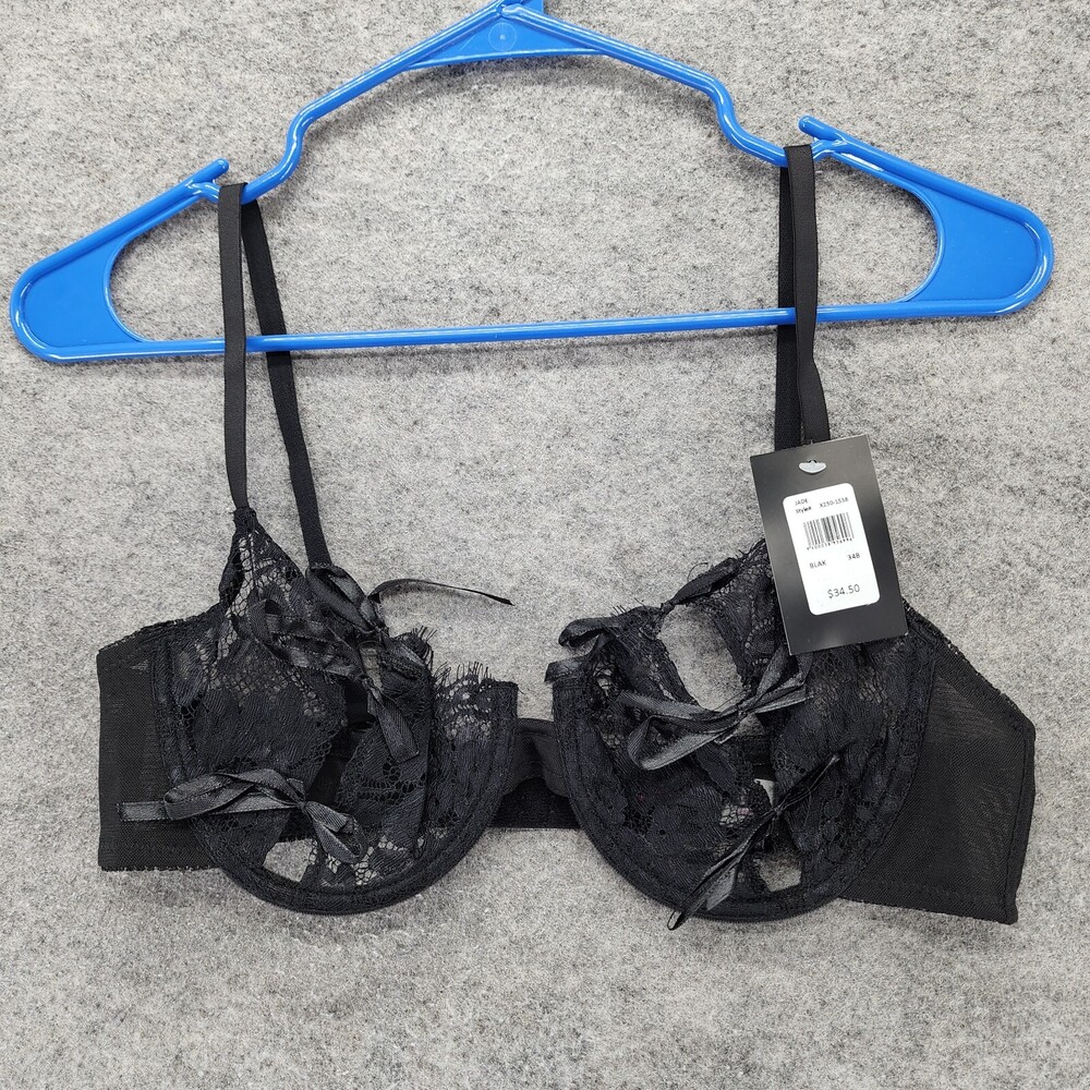 Fredericks of Hollywood Bra Womens 34B Jade Black Bows